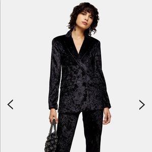 NWT Topshop Black Velvet button Blazer Suit Jacket